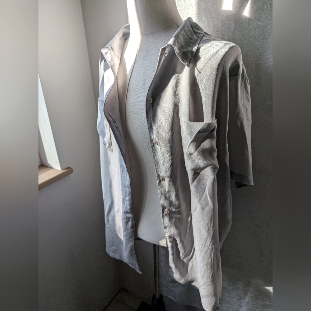 VTG 100% Silk Silhouettes Silver Grey Silk Shirt 3X